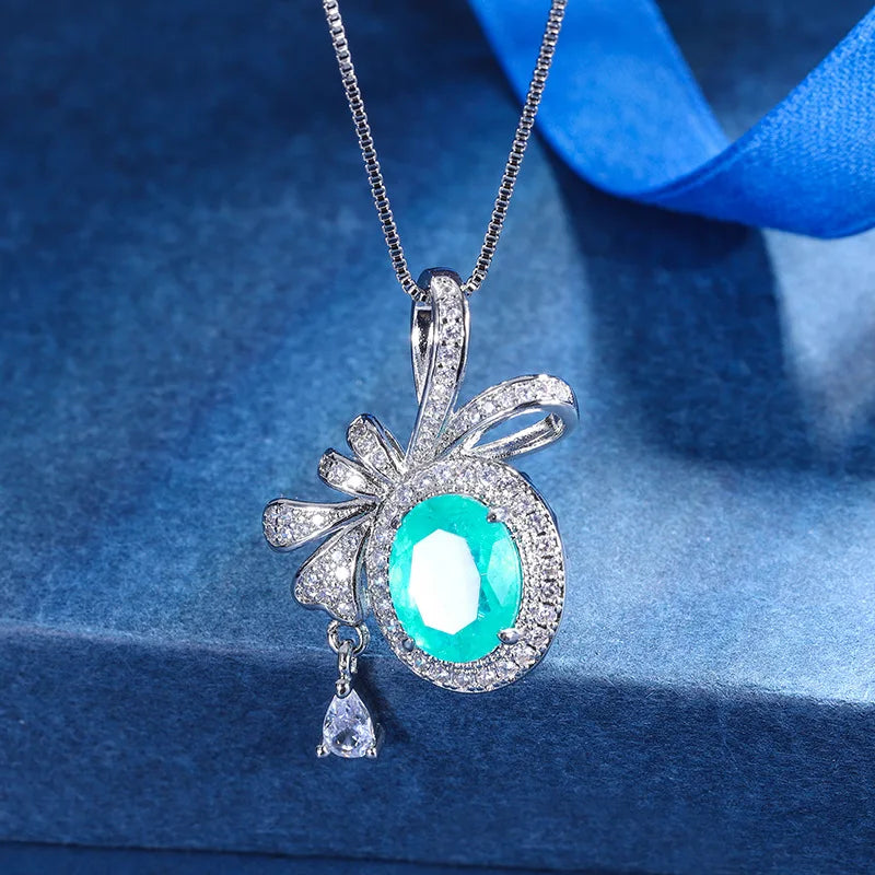 925 Silver Paraiba Tourmaline Pendant Necklaces Chokers Ladies Jewelry