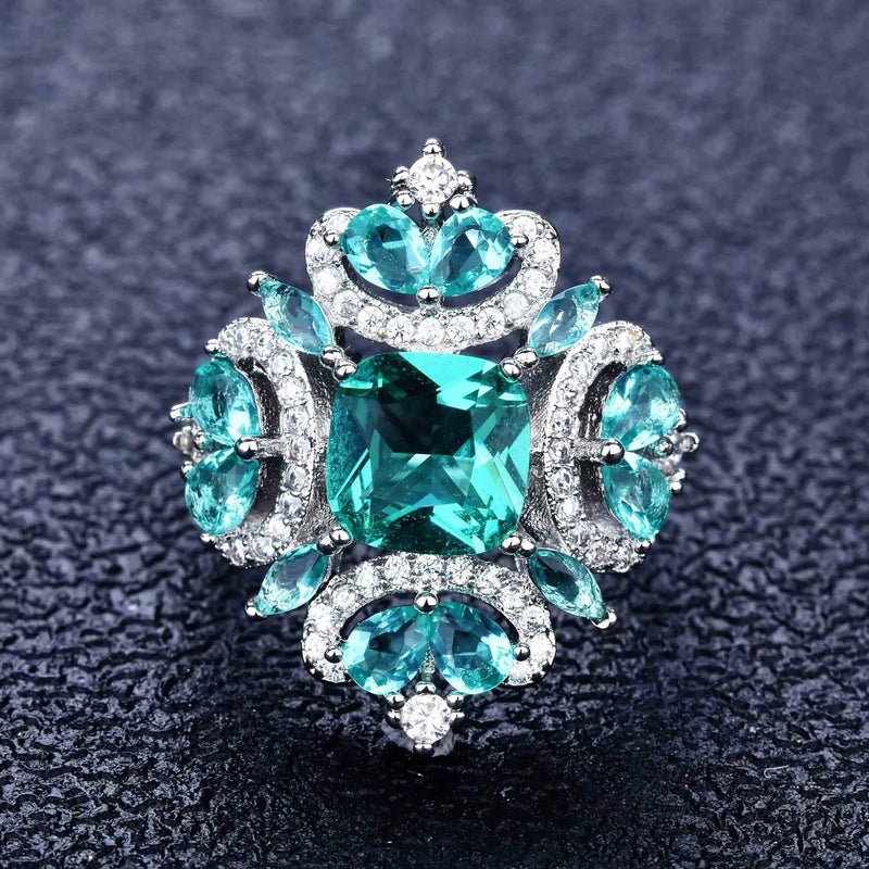 Arrival Charms Paraiba Tourmaline Stone Ring Silver Promise Rings for Women