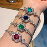 Dazzling Oval CZ 8x10 Bracelet 925 Sterling Silver Paraiba Emerald Jewelry