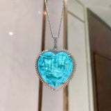 Heart-Shaped Paraiba Tourmaline Pendant Necklace Silver Wedding Jewelry