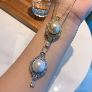 Pearl Silver Chain Necklace Dazzling Pendant Necklace For Female