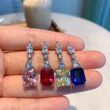 Square CZ Dangle Earrings for Women