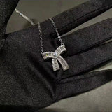 Elegant Silver Pendant Necklace Zircon Choker