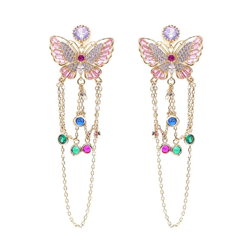 Butterfly Drop Earrings CZ Bridal Wedding Jewelry