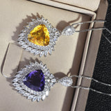 Hot Yellow Zircon Necklaces Triangle Pendant Women Silver Gift