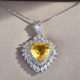 Hot Yellow Zircon Necklaces Triangle Pendant Women Silver Gift
