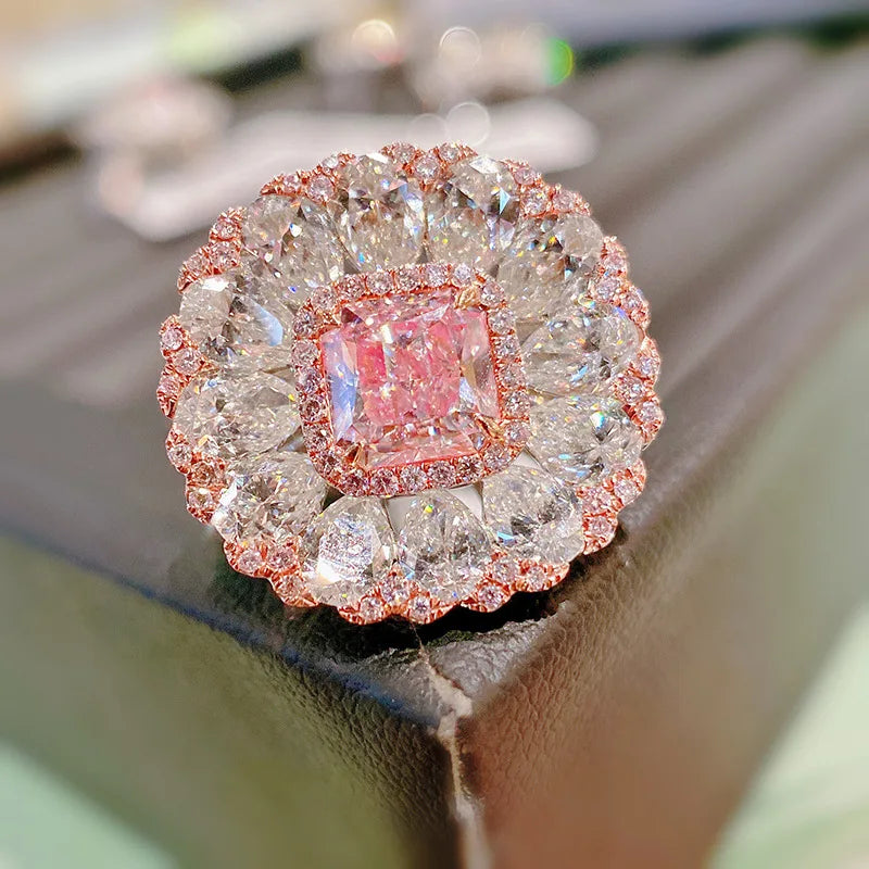 Pink Zircon Engagement Ring Women's Silver Finger Bride Jewelry