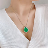 Silver Chain Necklace w/ Paraiba Lab Emerald Tourmaline Pendant