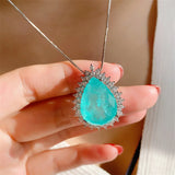 Silver Chain Necklace w/ Paraiba Lab Emerald Tourmaline Pendant