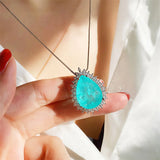 Silver Chain Necklace w/ Paraiba Lab Emerald Tourmaline Pendant