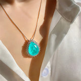 Silver Chain Necklace w/ Paraiba Lab Emerald Tourmaline Pendant