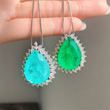 Silver Chain Necklace w/ Paraiba Lab Emerald Tourmaline Pendant
