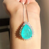 Silver Chain Necklace w/ Paraiba Lab Emerald Tourmaline Pendant