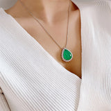 Silver Chain Necklace w/ Paraiba Lab Emerald Tourmaline Pendant