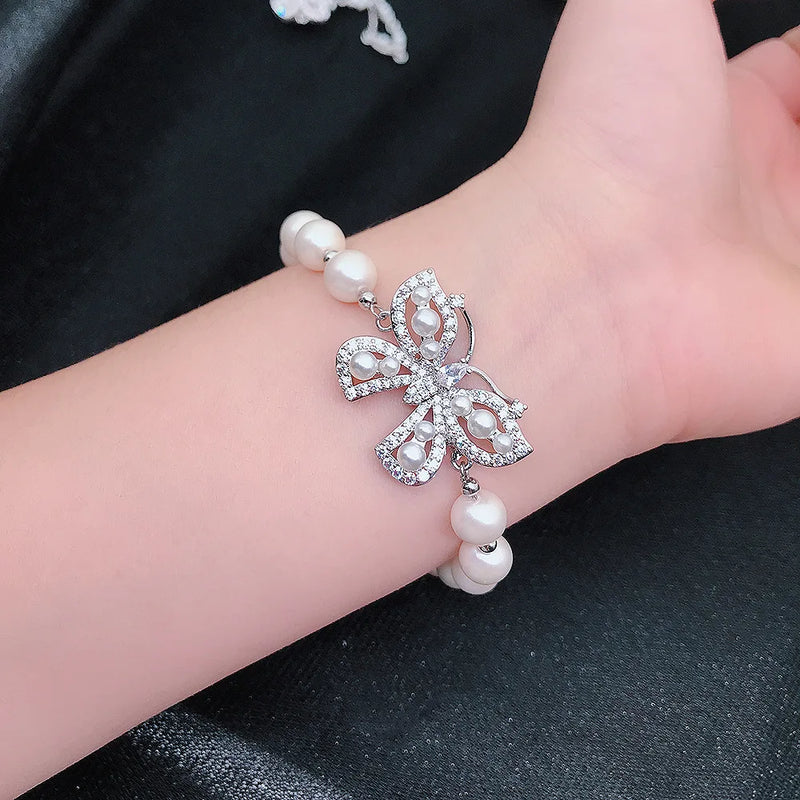 Natural Pearl Butterfly Bracelet for Bridal Ladies