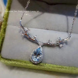 Elk Female Necklace Water Drop Sea CZ Crystal Pendant Chain Silver Choker