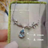 Elk Female Necklace Water Drop Sea CZ Crystal Pendant Chain Silver Choker