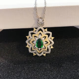 Green Crystal Stone Pendant Necklace Silver Chains Wedding Jewelry