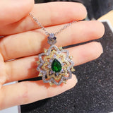 Green Crystal Stone Pendant Necklace Silver Chains Wedding Jewelry