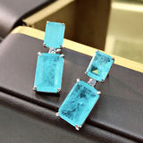Paraiba Tourmaline Stone Earrings Silver Hanging Wedding Bridal Jewelry