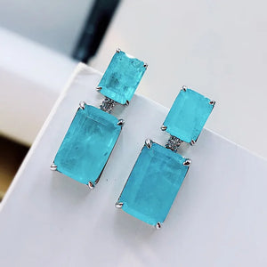 Paraiba Tourmaline Stone Earrings Silver Hanging Wedding Bridal Jewelry