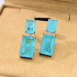 Paraiba Tourmaline Stone Earrings Silver Hanging Wedding Bridal Jewelry