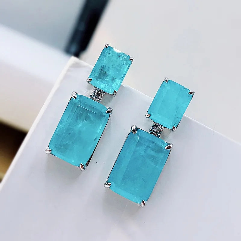 Paraiba Tourmaline Stone Earrings Silver Hanging Wedding Bridal Jewelry