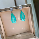 Paraiba Tourmaline Stud Earrings for Women Silver Jewelry Girls Party Gift