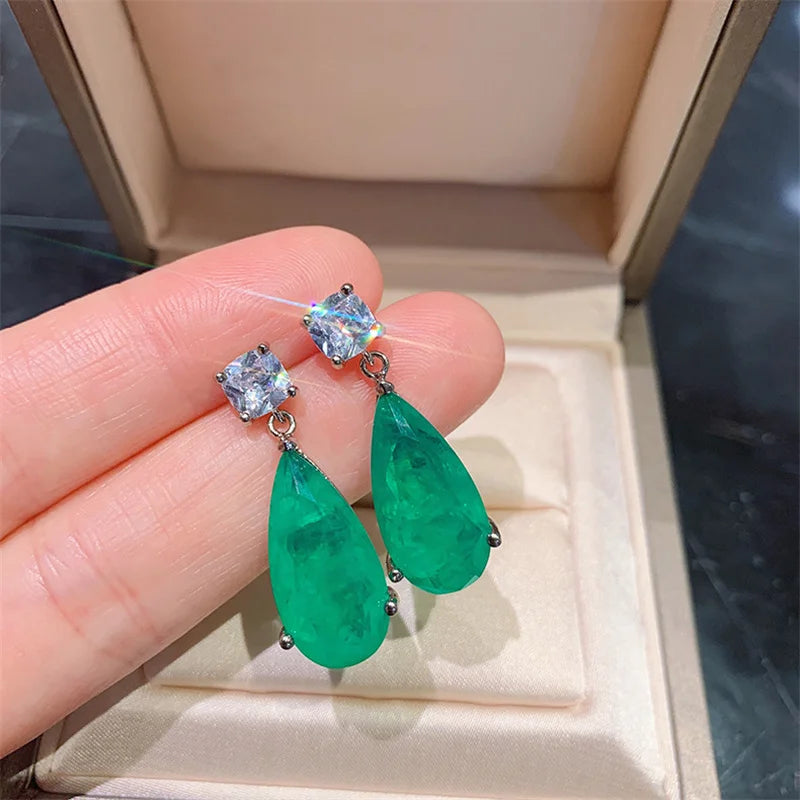 Paraiba Tourmaline Stud Earrings for Women Silver Jewelry Girls Party Gift