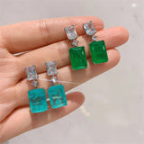 Rectangle Dangle Earrings Paraiba Lab Emerald Tourmaline Silver Wedding Jewelry
