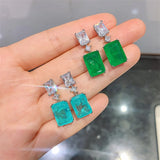 Rectangle Dangle Earrings Paraiba Lab Emerald Tourmaline Silver Wedding Jewelry