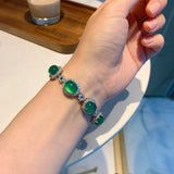 Retro Green Oval Emerald Tourmaline Gemstone Adjustable Bracelet Charm Bangle