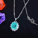 Silver Chain Necklace Rectangle Paraiba Pendant Necklace For Women