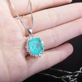 Silver Chain Necklace Rectangle Paraiba Pendant Necklace For Women