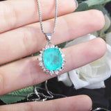 Silver Chain Necklace Rectangle Paraiba Pendant Necklace For Women