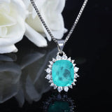 Silver Chain Necklace Rectangle Paraiba Pendant Necklace For Women