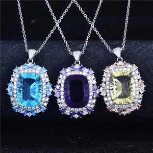 Vintage Silver Choker Necklace with Rectangular CZ Pendant for Women