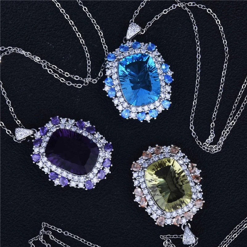 Vintage Silver Choker Necklace with Rectangular CZ Pendant for Women