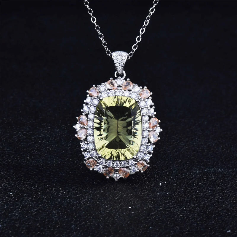 Vintage Silver Choker Necklace with Rectangular CZ Pendant for Women