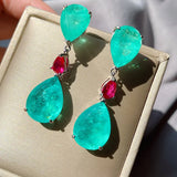 Silver Dangle Earrings Paraiba Tourmaline Stone Wedding Jewelry