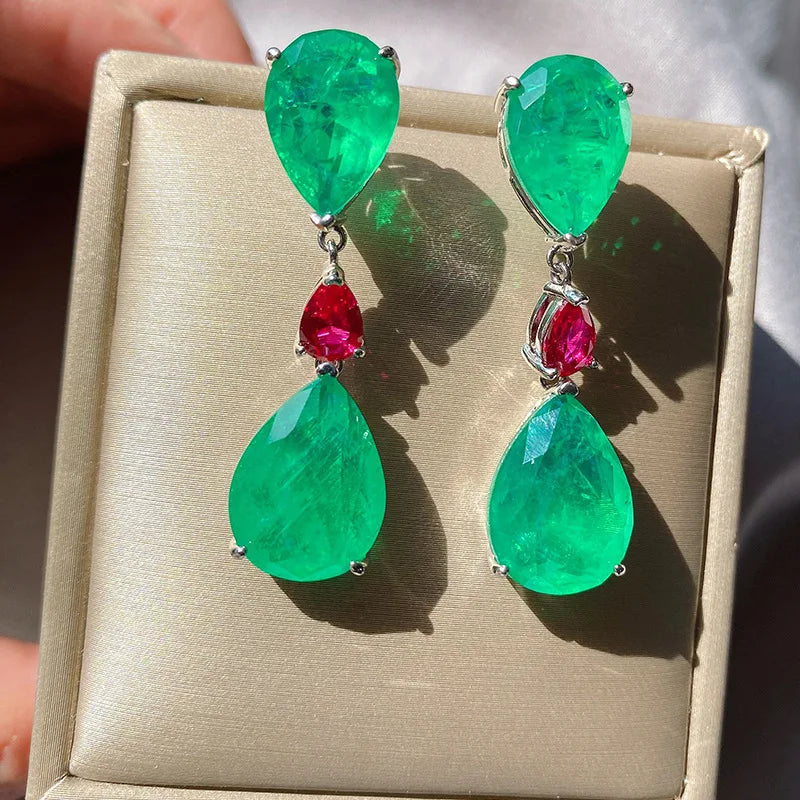 Silver Dangle Earrings Paraiba Tourmaline Stone Wedding Jewelry