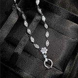 Silver Link Chain Choker Necklace Flower Lady Necklace