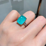 Silver Paraiba Ring Women's Square Tourmaline Stone Love Jewelry