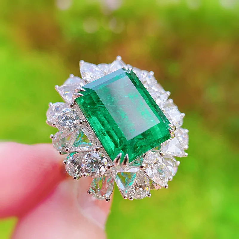 Silver Ring Women Lab Emerald Tourmaline Stone Wedding Anniversary Gift