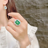 Silver Ring Women Lab Emerald Tourmaline Stone Wedding Anniversary Gift