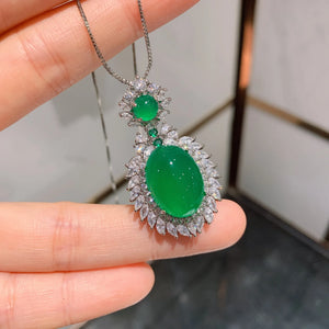 Silver Necklace Corundum Pendant Turquoise Jewelry Emerald Stone
