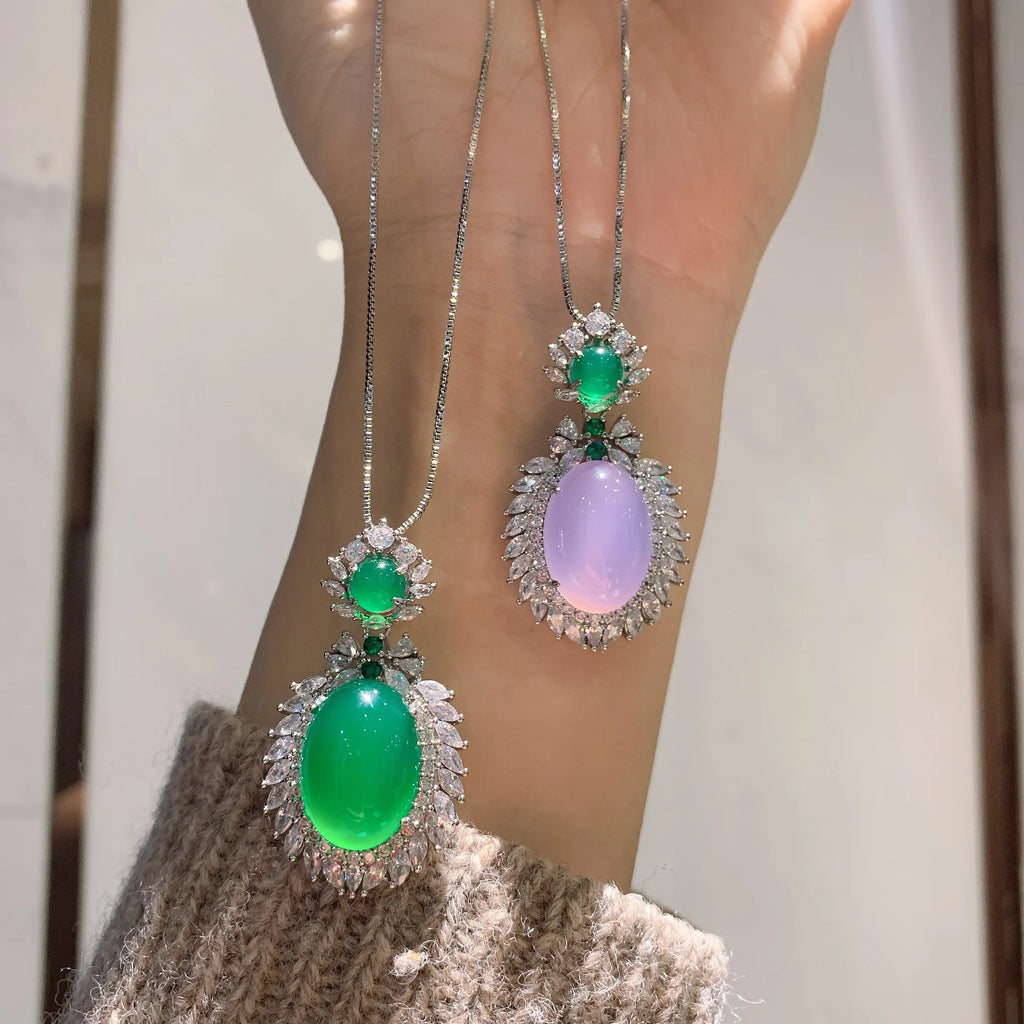 Silver Necklace Corundum Pendant Turquoise Jewelry Emerald Stone