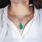 Lab Emerald Tourmaline Silver Necklace Water Drop Wedding Jewelry