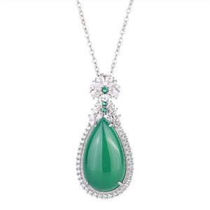 Lab Emerald Tourmaline Silver Necklace Water Drop Wedding Jewelry