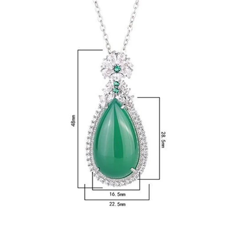 Lab Emerald Tourmaline Silver Necklace Water Drop Wedding Jewelry